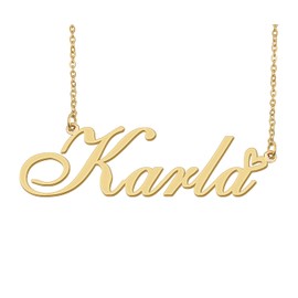 Aoloshow Karla Name Necklace Heart Charm Pendant 18k Gold Plated Stainless Steel Jewelry for Womens Graduation