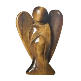 Manekieko Natural Tiger's Eye Healing Crystal Prayer Guardian Angel Statue,48mm Carving Pocket Palm Stone Figurines Decoration
