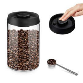 Realand Vacuum Coffee Canister for Coffee Bean Storage, 1.2L/40.6oz Airtight Coffee Storage Container, Glass Manual Vacuum Seal Coffee Container with Scoop for Coffee Bean, Ground Coffee, Tea