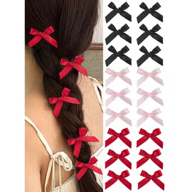 BEAMARKER 60Pcs Mini Bow Hair Clips for Women Bow Hair Clips Solid Color Satin Ribbon Alligator Barrettes Hair Accessories for Braids Daily Use Black White Pink Multicolor