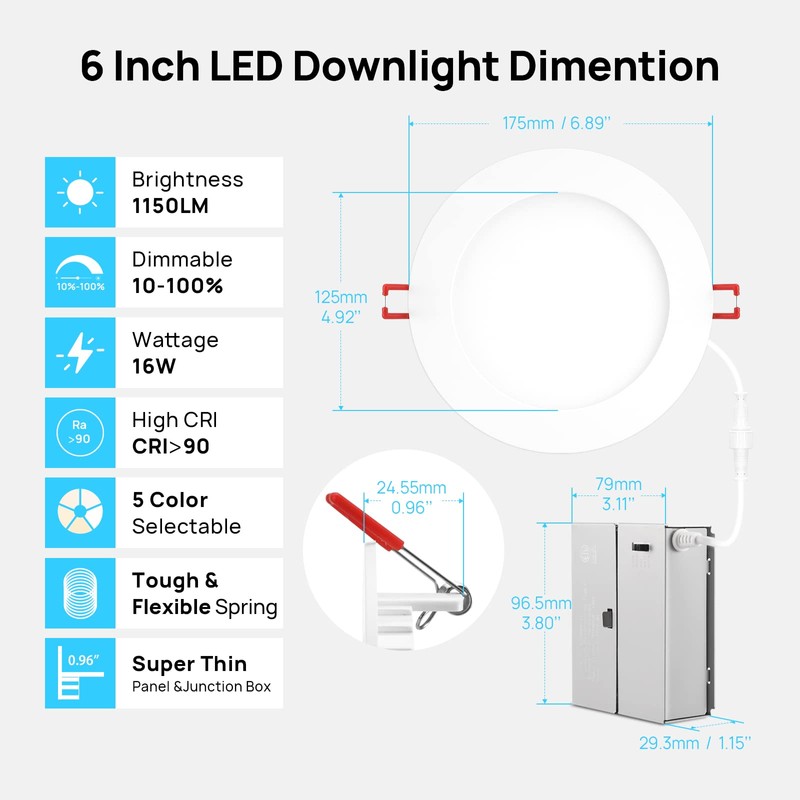 Consciot Ultra-Thin LED Recessed Lighting 6 Inch 12 Pack, Slim