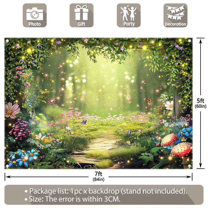 Luminora 7x5ft Fabric Enchanted Forest Backdrop Fairy Tale Wonderland Forest