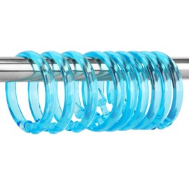 Qulable Blue Shower Curtain Hooks - 12 Pcs Circular Plastic Shower Curtain Rings for Bathroom - O Shaped Transparent Aqua Blue Shower Hooks Rings for Shower Curtain Rod