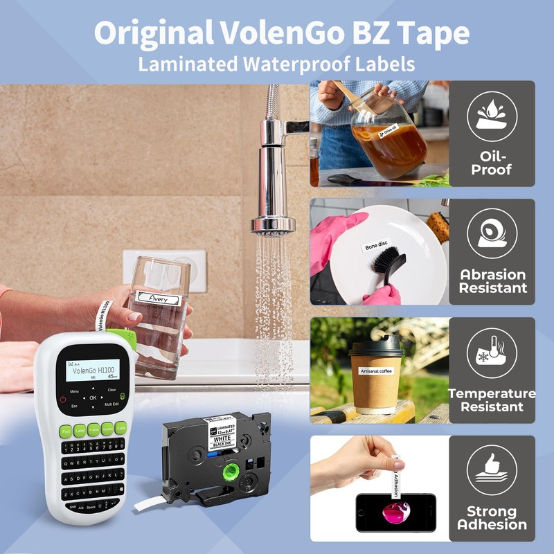 VolenGo H1100 Label Maker Machine with Tapes 12mm Laminated, Backlit
