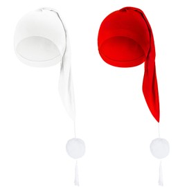 cnomg 2pcs Men's Night Sleeping Cap Adjustable Pajama Cap with Pom Ball and Tassel Women Daily Use (US, Alpha, Medium, Black,red)