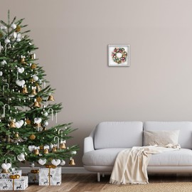 Stupell Industries Festive Ornamental Wreath Minimal Christmas Charm, Design by Ziwei Li White Framed Wall Art, 12x12