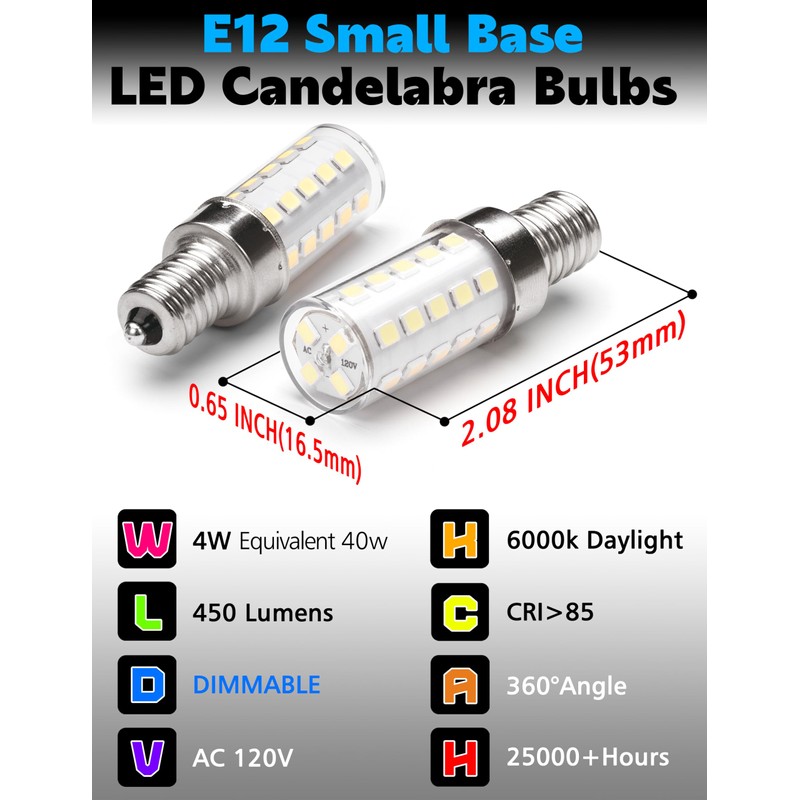 Xyanmc E12 Dimmable LED Light Bulb Equivalent 25w-40W, AC120V 4W
