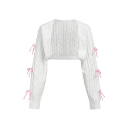 OYOANGLE Girl's Bowknot Long Sleeve Open Front Crop Cardigan Y2K Knit Bolero Shrug Sweaters White 11Y
