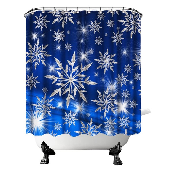 FuShvre Snowflakes Shower Curtain Dark Blue Christmas Bathroom Curtain with