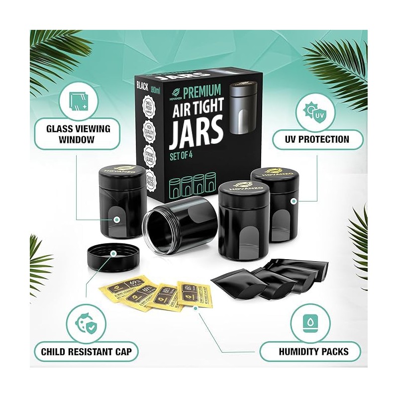 Premium Airtight Glass Storage Jars 180/120ml with 69% Humidity Control