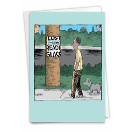 NobleWorks - 1 Humor Birthday Card with Envelope - Funny Cartoons for Birthday Greetings, Celebration Notecard - Lost Reading Glasses C3277BDG