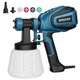 VONFORN Paint Sprayer, 700W HVLP Spray Gun with Cleaning & Blowing Joints, 4 Nozzles and 3 Patterns, Easy to Clean, for Furniture, Cabinets, Fence, Walls, Door, Garden Chairs etc. VF803 Blue