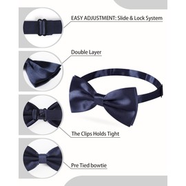AWAYTR Men's Pre Tied Bow Ties for Wedding Party Fancy Plain Adjustable Bowties Necktie (Dark Navy Blue)