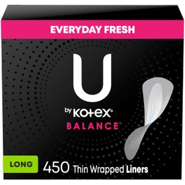 U by Kotex Balance Daily Wrapped Panty Liners, Light Absorbency, Long, 450 Count (5 Packs of 90) (Packaging May Vary)