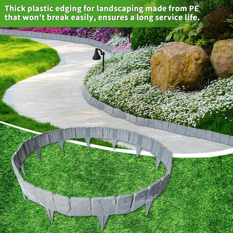 Garden Edging Border NO DIG, Imitation Stone Effect Garden Lawn
