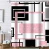 Onalasyc 4Pcs Pink Geometric Shower Curtain with Rugs Set Waterproof