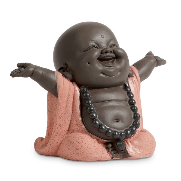 JUJOYBD Small Laughing Buddha, Cute Monk Statue, Cute Grinning Buddha Made of Ceramic, Ornament Figure, Gift Decoration for Desk, Living Room, 7.8 cm High, Orange (xfcs-7)