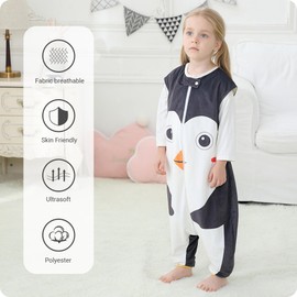 HAHASHOW Baby Sleeping Bag with Feet Girls and Boys Sleeping Romper Sleeping Bag with Legs 3-5 Years Penguin