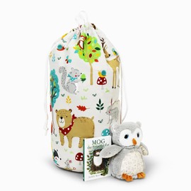 Happy Linen Company Girls Boys Kids Woodland Friends Animals Taupe 50 x 75 cm Reversible Foldable Toys Organiser Storage Bag