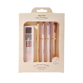 Beter - Set Pennelli per trucco per occhi e Palette di Ombretti con 4 tonalità + illuminante, Pure Harmony, 4 pennelli per occhi e sopracciglia, Setole sintetiche e fibre di bambù