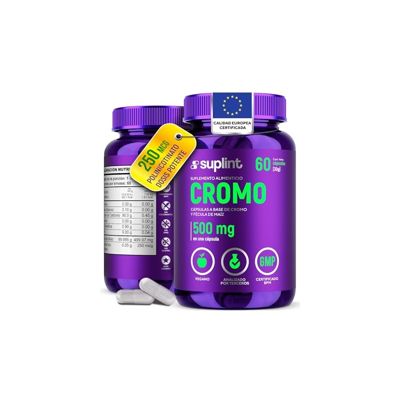 Polinicotinato Cromo 250 Mcg Suplemento Vegano Mineral Esencial Metabolismo Energía