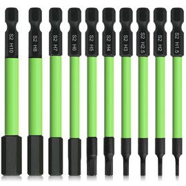 TLEEP 3.5" Long 1/4" Hex Head Allen Wrench Drill Bits, Metric 1.5MM to 10MM Impact Driver Bit Set, Magnetic Tips Magnetic Screwdriver Bits Hex Drill Bit Set, S2 Steel, New Version, 10Pcs, Storage Box