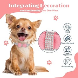 Hotlion Bow Tie Rhinestone Dog Collar Cute Sparkling Crystal Diamond Puppy Kitten Pet Cat Collar for Small Dogs Boys Girls Black XS