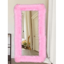 Geelin Pink Full Length Mirror Cover 59 x 16 Inch Universal Ultra Soft Non Slip Design Pink Fluffy Length Standing Mirrors Cover Decoration for Bedroom Cloakroom Women Gifts