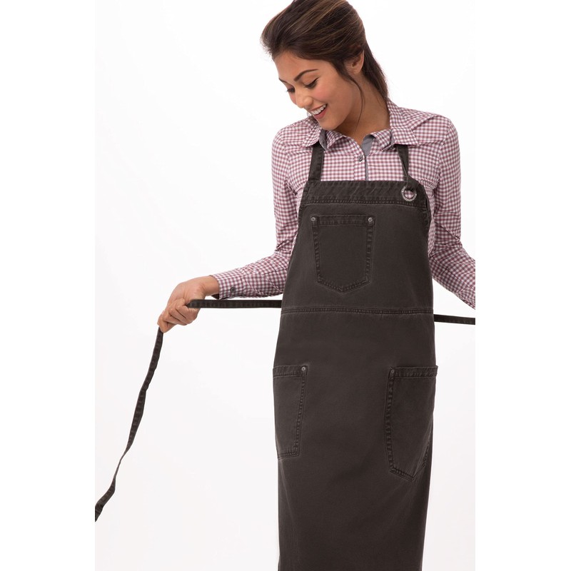 Chef Works ABAQ054-PEW-0 Dorset Antique Bib Apron Pewter, Brown