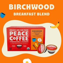 Peace Coffee Birchwood Coffee Pods | Breakfast Blend, Medium Roast | Organic Fair Trade | Shade Grown, Fresh Roasted | 72 Count