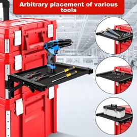Upgrade Folding Magnetic Table Compatible with Milwaukee Packout Toolbox Side Storage, Powerful Side Tool Tray Attachment for Packout System, Black Anti-Rust Coating, Aluminum Steel Frame