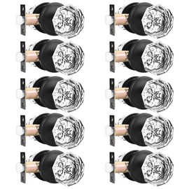 Orger 10 Pack Passage Crystal Door Knobs, Keyless Non-Locking Interior Door Handles for Hallway and Closet, Heavy Duty Glass Knob with Flat Black Zinc Alloy Rosette