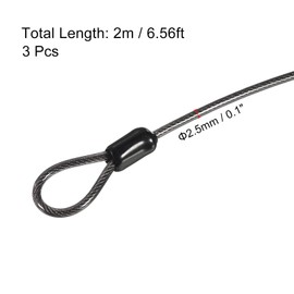 PATIKIL Security Cable 2.5mm x 2m/6.5ft, 3 Pack Coated Luggage Lock Wire Rope with Double Loop, Gray