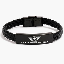 DOMYUHAO American US AIR FORCE Veteran Braided Leather Bracelet, American Air FORCE Veteran, Men Women USA Jewelry