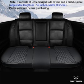 GIANT PANDA PU Leather Rear Seat Cover Protector, Anti-Slip Adjustable (50~55.5'') – Fits 90% Vehicles (Excludes Large SUVs/Trucks) - Black