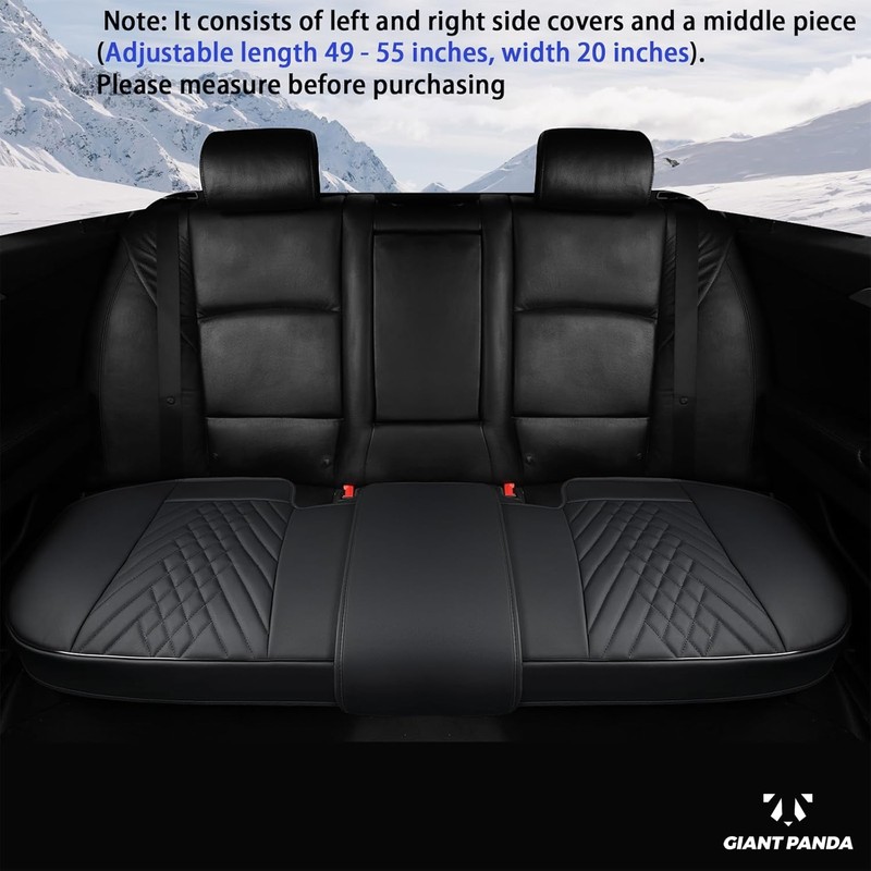 GIANT PANDA PU Leather Rear Seat Cover Protector, Anti-Slip Adjustable