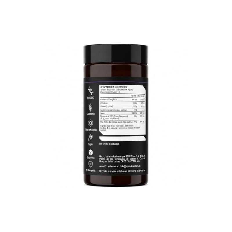 ETERNAL NUTRITION Ultra Pure: Trans-Resveratrol 98% Polifenoles (300 Caps)
