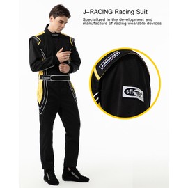 J-RACING® Racing Suit Karting Suit/Race/Rally Go Kart Auto Racing Fire SFI 3.2A/1 (Black/Yellow-M)