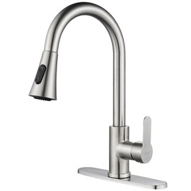 Kohonby Single Handle Kitchen Faucet with Pull Down Sprayer Modern Stainless Steel Arc Kitchen Faucet Brushed Nickel, Commercial Kitchen Sink Faucet with Deck