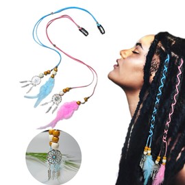 BOHO Hair wrap, 2 Pcs Hair strand String For dreads Colorful Synthetic Strands Dreadlock Accessories For Braids Wire Wraps DIY Hair extention Braiding Accessories (Pink+Blue)