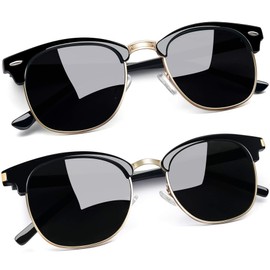 Joopin Black Sunglasses Polarized UV Protection Vintage Half Frame Shades for Men Women Retro Trendy Semi Rimless Dark Sun Glasses Shady Rays