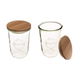 Weck Canning Jars 743-25.3 fl. oz Weck Mold Jars - Eco-Friendly Canning Jar - Storage for Food, Yogurt with Air Tight Seal and Lid - 3/4 Liter Tall Jars Set - Set of (2 Jars with Wooden Lids)
