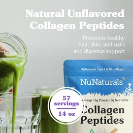 NuNaturals Collagen Peptides Powder (Type I, III), for Skin, Hair, Nail, and Joint Health, 14 oz