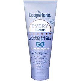 Coppertone Loción de protección solar Every Tone SPF 50, ligera, frota en protector solar transparente para todos los tonos de piel, formulado con vit