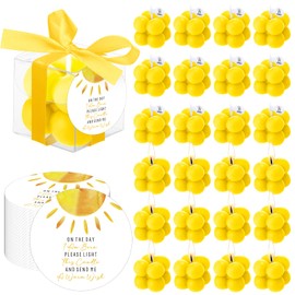 MTLEE 24 Sets Sunshine Baby Shower Favors Small Bubble Candle Baby Shower Favors for Guests Tea Candles Bulk with Stylish Ribbons Cards Gifts Party Decorations(Golden Yellow,)