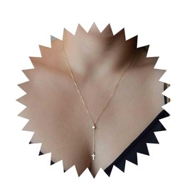 Aneneiceera Boho Cross Y Necklace Gold Chain Lariat Rhinestone Drop Cross Pendant Wedding Necklace Charm Fashion Jewellery Gift for Women and Girls, Metal, Rhinestone