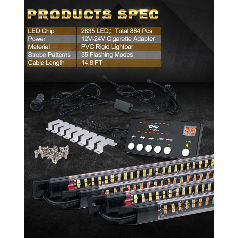 LUMENIX 70 Inch Emergency Running Board Rigid Strobe Lights Strip