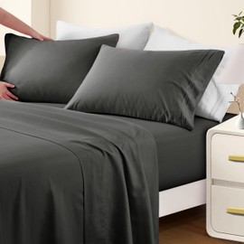 INVGEEXI Queen Sheet Set - 4 Piece Microfiber Queen Size Black Sheets Hotel Luxury 1800 Thread Count Bed Sheet 16" Deep Pocket Fitted Sheet, Flat Sheet & 2 Pillowcase, Wrinkle Free Sheets Set