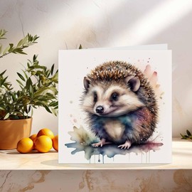 Hedgehog Greeting Card - Watercolor Hedgehog Card - 145mm x 145mm Square