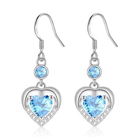 Silver Drop Dangle Earrings for Women, Dangly Earrings for Girl│Dainty Hypoallergenic Earring with Cubic Zirconia for Sensitive Ears│Romantic Heart Earrings for Birthday Christmas